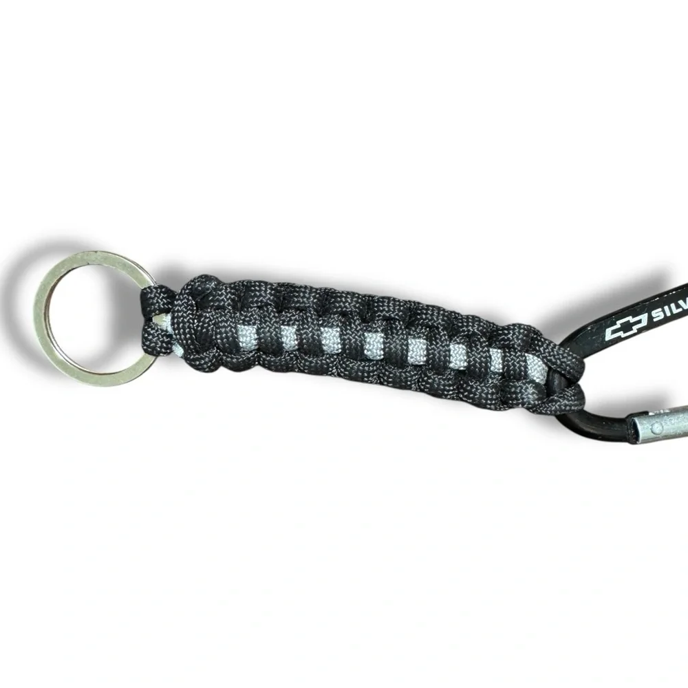 Silverado Keychain Carabiner with Paracord Black & Silver Utility